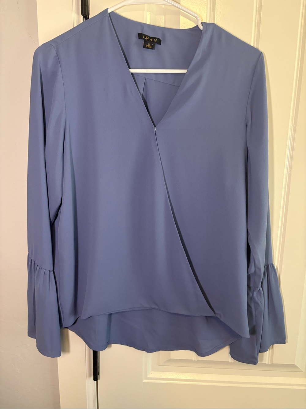 IMAN Lavender-Blue Wrap-Front Blouse